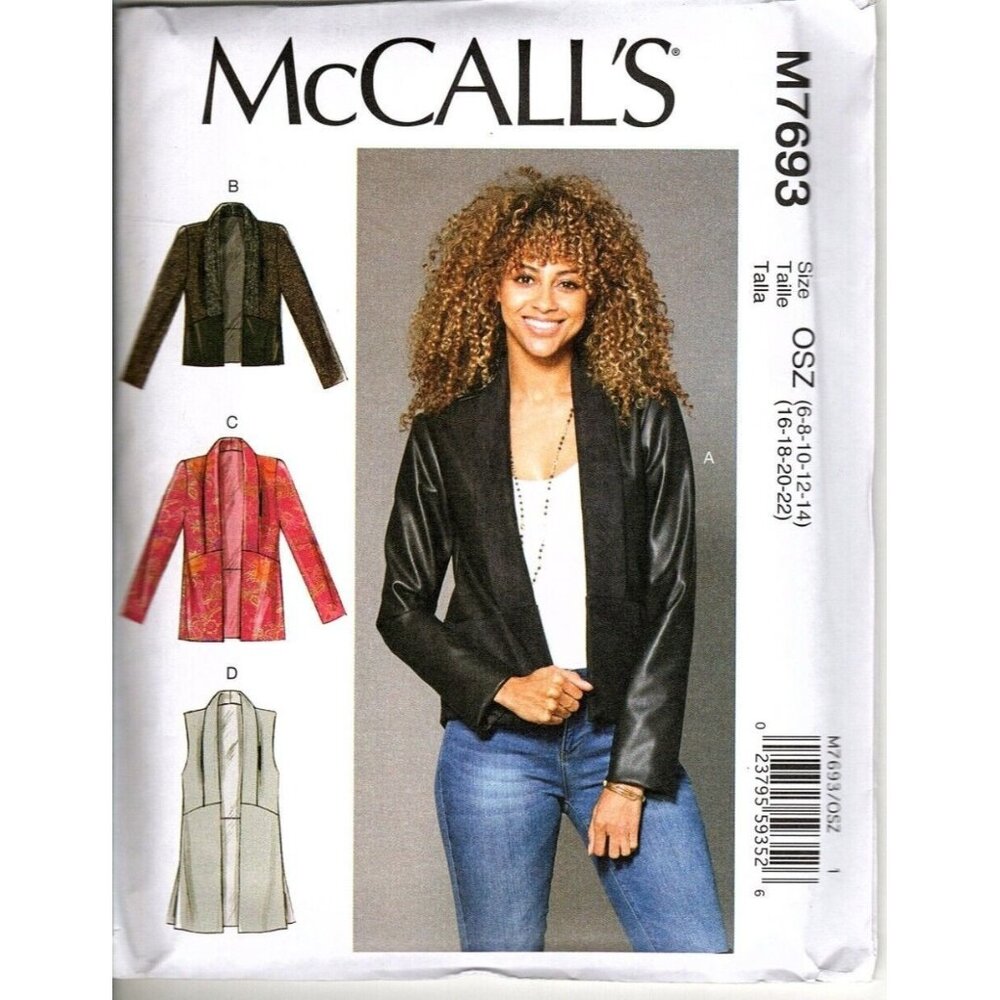 McCall's M7693 Misses All Sizes 6 to 22 Jacket and Vest Uncut Sewing Pattern New